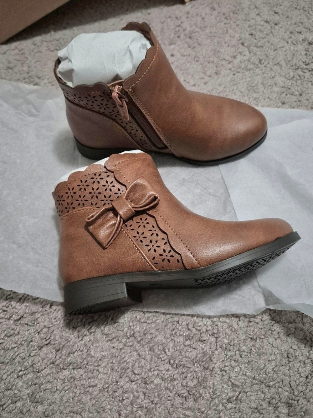 Amazon Girls' Brown Ankle Boots with Bow Accent